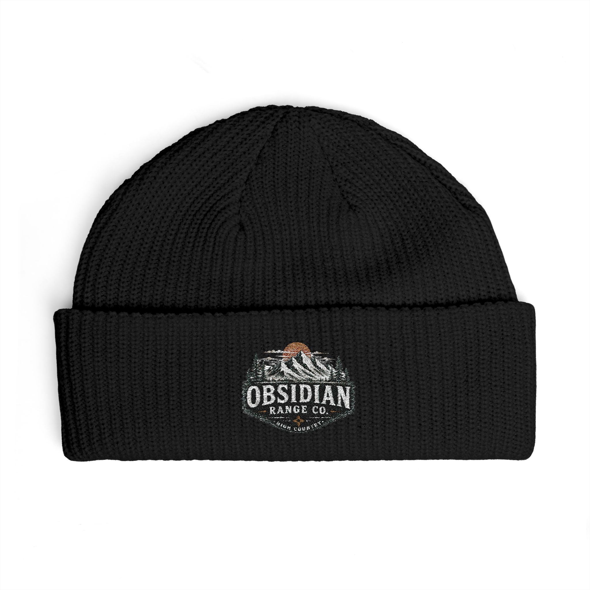 Obsidian Ridge Co. Embroidered Cuff Beanie – Mountain Forest Logo Knit Hat