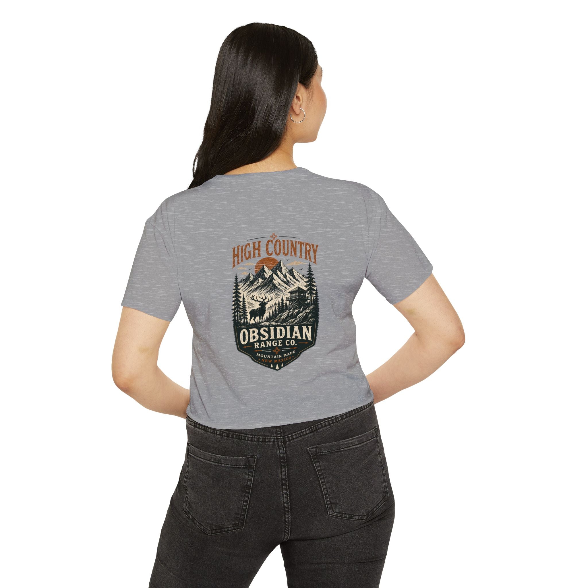 High Country Women’s Cropped Tee — Obsidian Range Co.' Mountain Graphic