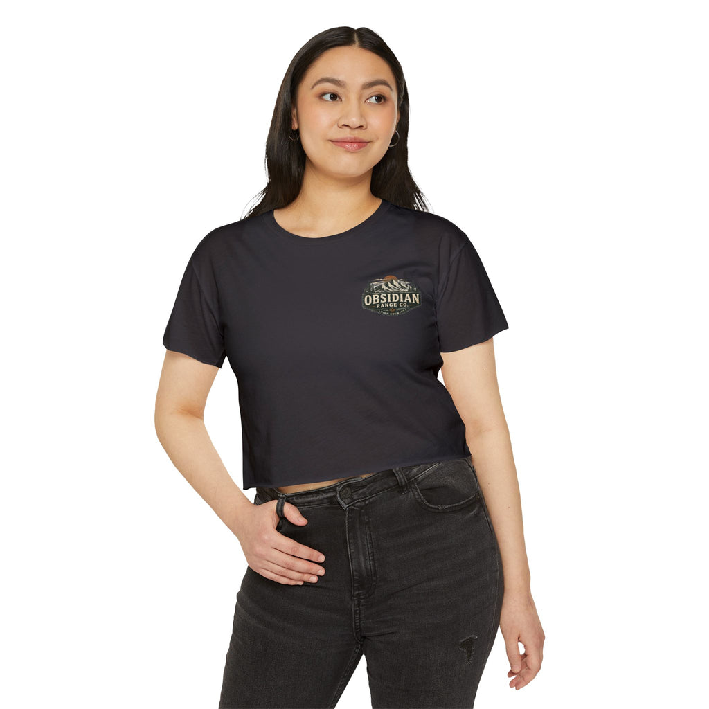 High Country Women’s Cropped Tee — Obsidian Range Co.' Mountain Graphic