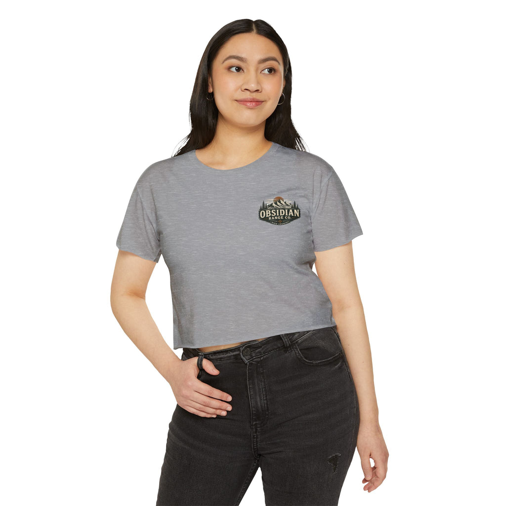 High Country Women’s Cropped Tee — Obsidian Range Co.' Mountain Graphic