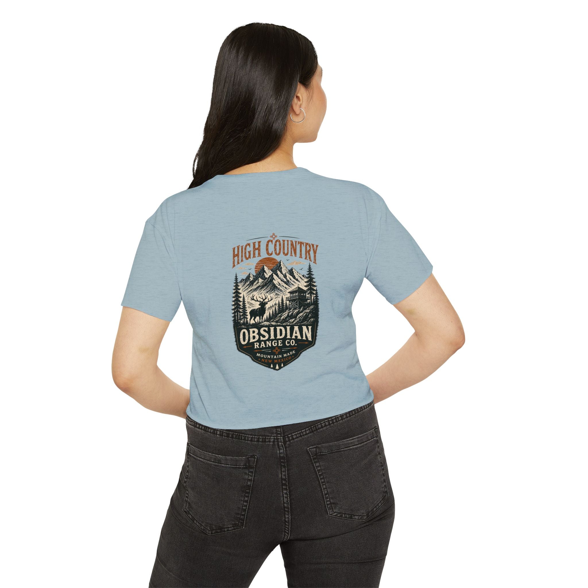 High Country Women’s Cropped Tee — Obsidian Range Co.' Mountain Graphic