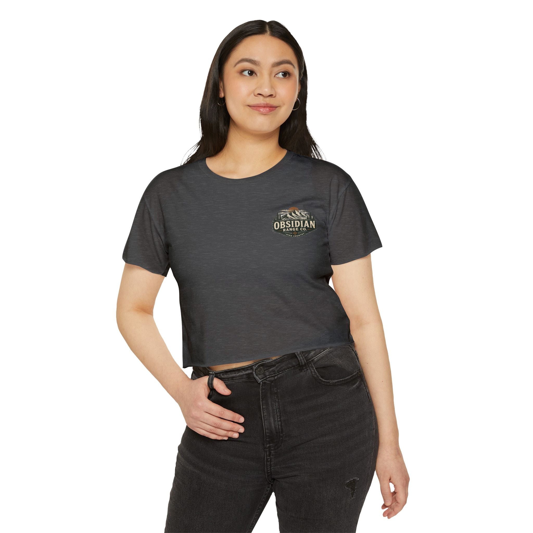 High Country Women’s Cropped Tee — Obsidian Range Co.' Mountain Graphic