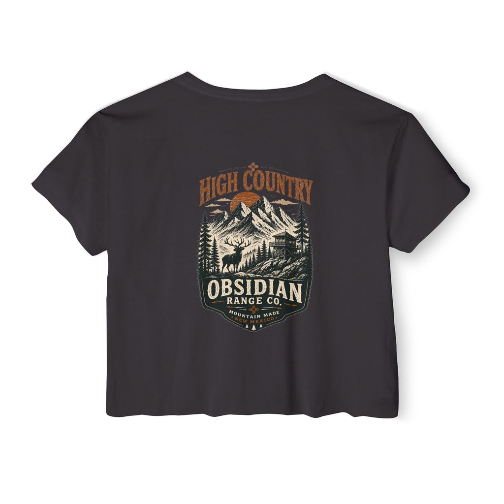 High Country Women’s Cropped Tee — Obsidian Range Co.' Mountain Graphic