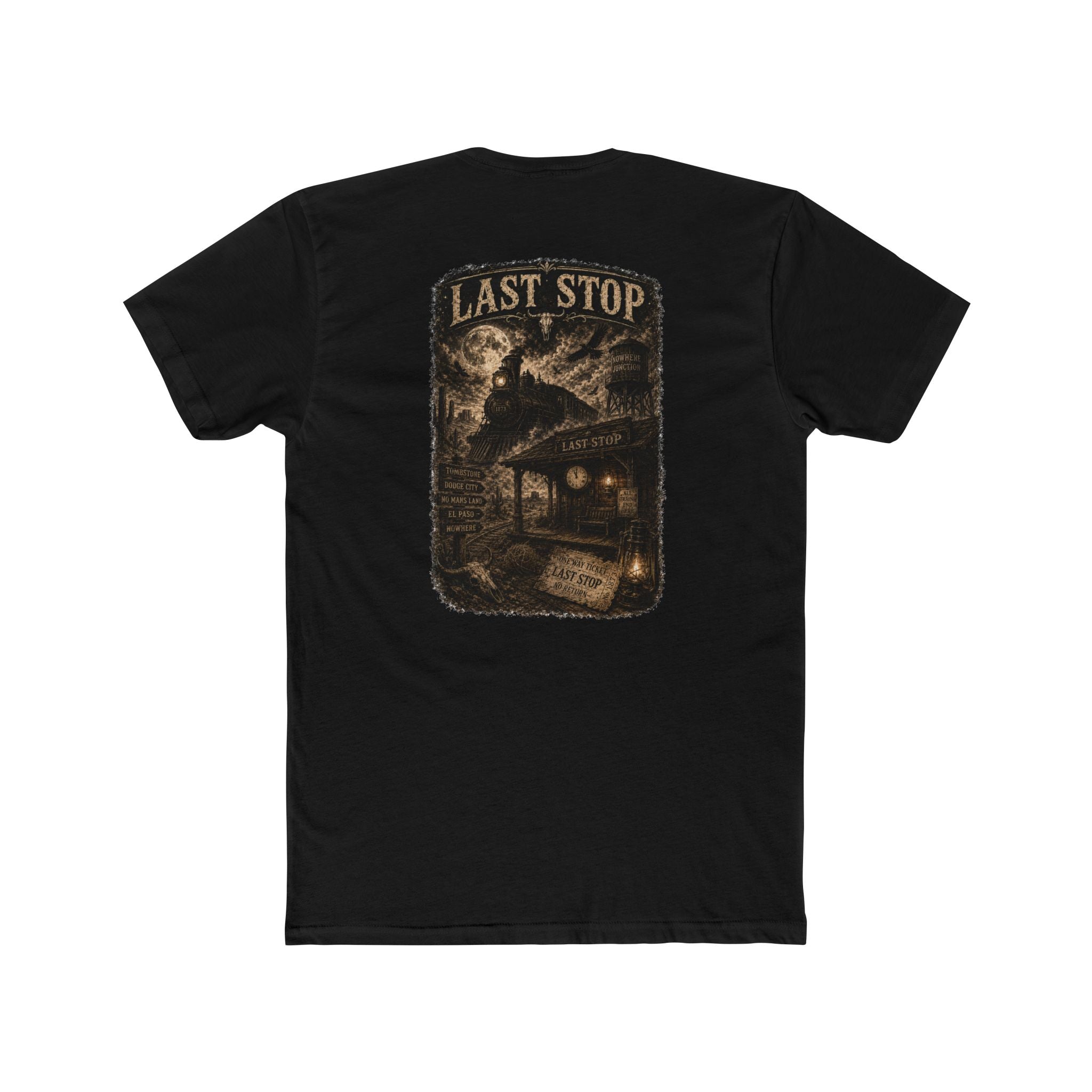 Last Stop Vintage Graphic Tee — 'Obsidian' Train Station Horror Shirt
